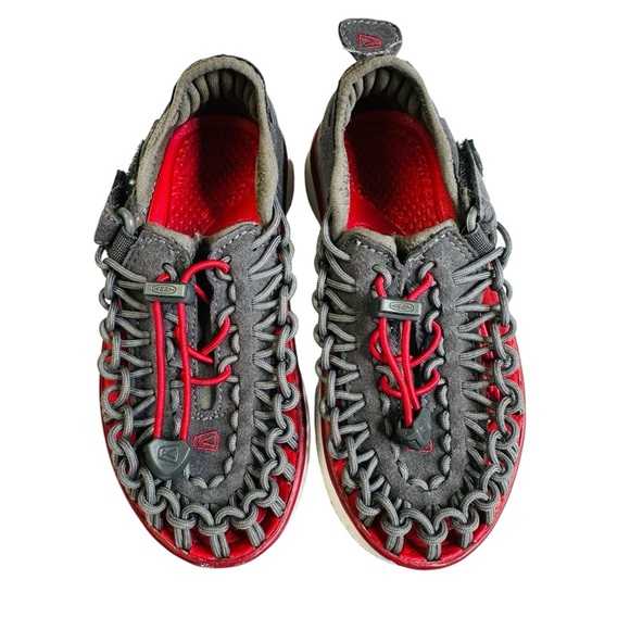 KEEN Uneek Gray Red Closed Toe Woven Sandals Big Boys Size 10 - Picture 6 of 11